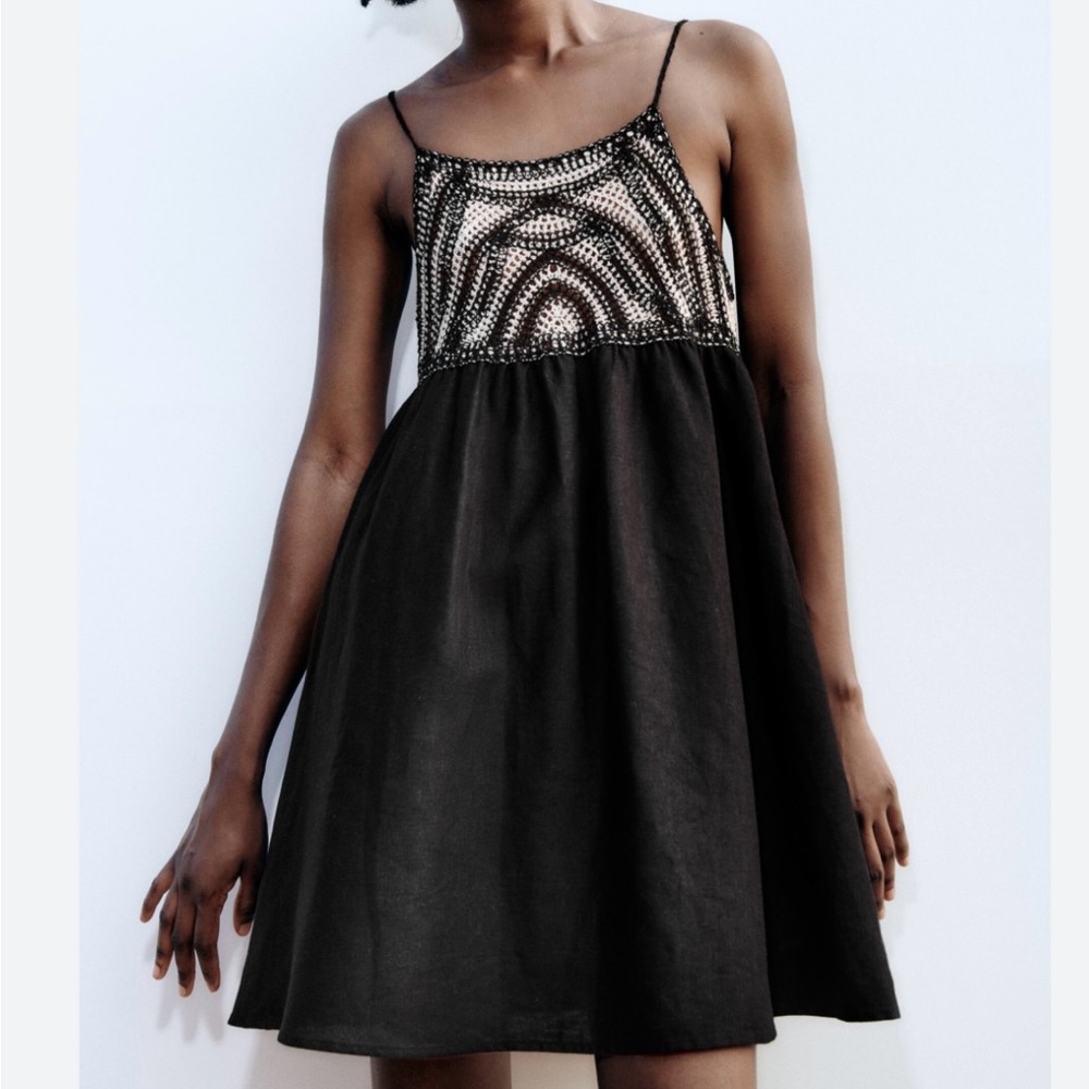 ZARA contrast crochet linen blend dress Size Small!!